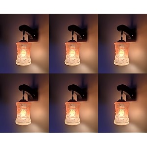 arus wooden and glass white curved line pattern orange shade downlight fancy wall lamp for home white-orange  pack of 6