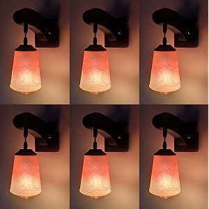 arus wooden and glass white curved line design orange white shade downlight fancy wall light for home orange-white  pack of 6