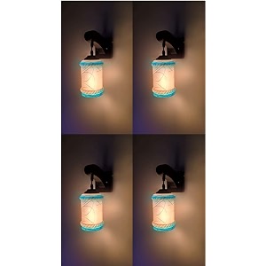 arus wooden and glass white curved line pattern blue white shade downlight fancy wall lamp for home blue-white  pack of 4