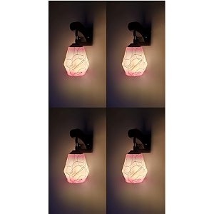 arus wooden and glass white curved line pattern pink shade downlight fancy wall lamp for home white-pink  pack of 4