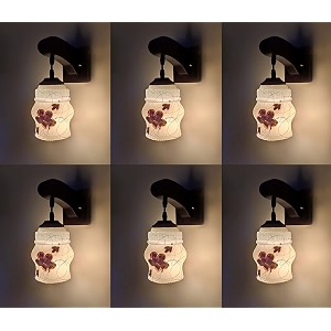 arus wooden and glass white curved line flower pattern brown white shade downlight fancy wall light for home brown-white  pack of 6