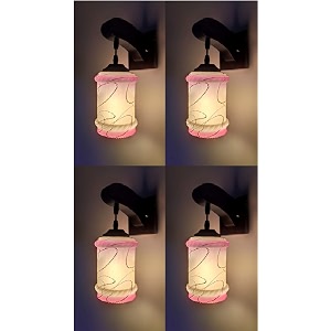 arus wooden and glass white curved line pattern pink white shade downlight fancy wall lamp for home pink-white  pack of 4