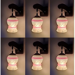arus wooden and glass white curved line pattern pink white shade downlight fancy wall lamp for home pink-white  pack of 6