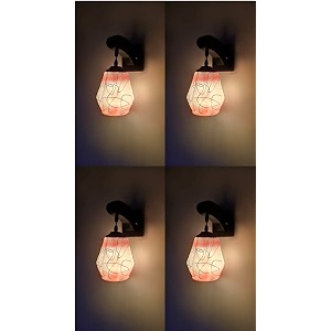 arus wooden and glass white curved line pattern orange shade downlight fancy wall lamplight for home white-orange  pack of 4