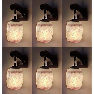 arus wooden and glass white curved line pattern white brown shade downlight fancy wall light for home brown-white  pack of 6