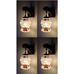 arus wooden and glass white curved line flower pattern brown white shade downlight fancy wall lamp for home brown-white  pack of 4