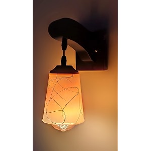 arus wooden and glass white curved line pattern yellow white shade downlight fancy wall light for home yellow-white  pack of 1