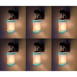 arus wooden and glass white curved line pattern blue white shade downlight fancy wall lamp for home blue-white  pack of 6