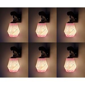 arus wooden and glass white curved line pattern pink shade downlight fancy wall lamp for home white-pink  pack of 6