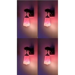 arus wooden and glass white curved line pattern pink white shade downlight fancy wall light for home pink-white  pack of 4