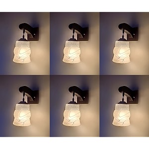 arus wooden and glass white curved line pattern white shade downlight fancy wall lamp for home white  pack of 6
