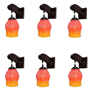 arus wooden and glass white curved line design orange yellow shade downlight fancy wall light for home orange-yellow  pack of 6