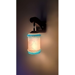 arus wooden and glass white curved line pattern blue white shade downlight fancy wall lamp for home blue-white  pack of 1