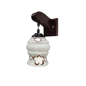 arus wooden and glass white curved line flower pattern brown white shade downlight fancy wall lamp for home brown-white  pack of 2