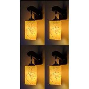 arus wooden and glass white curved line pattern yellow shade downlight wall lamp for home yellow  pack of 4