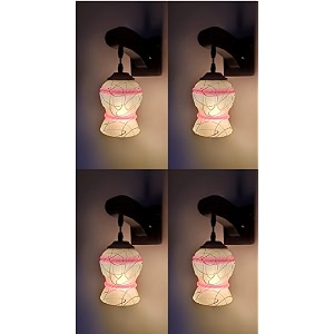 arus wooden and glass white curved line pattern pink white shade downlight fancy wall lamp for home pink-white  pack of 4