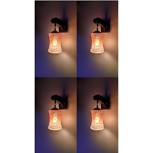 arus wooden and glass white curved line pattern orange shade downlight fancy wall lamp for home white-orange  pack of 4