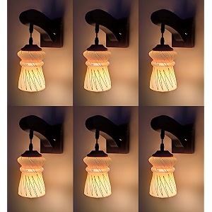 arus wooden and glass white zig-zag line pattern yellow shade downlight wall lamp for home yellow  pack of 6