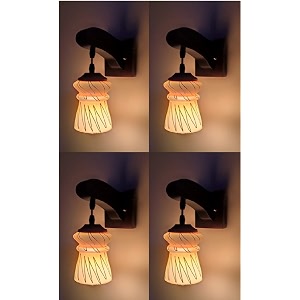 arus wooden and glass white zig-zag line pattern yellow shade downlight wall lamp for home yellow  pack of 4