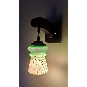arus wooden and glass white zig-zag line pattern green shade downlight wall lamp for home green  pack of 1