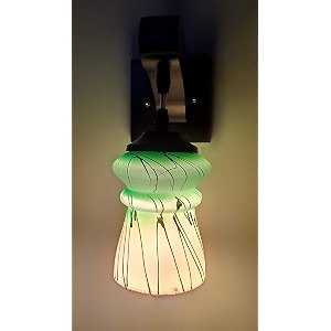 arus wooden and glass white zig-zag line pattern green shade downlight wall lamp for home green  pack of 2