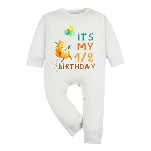 arvesa half birthday baby milestone jumpsuit for baby boy and baby girl cotton 012 months design no 277 - half birthday