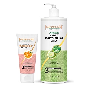 aryanveda blemishend face wash 60ml and aloevera amp cucumber hydra body moisturizing lotion 1000 ml