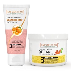 aryanveda blemishend face wash 60ml and detan face pack with milk proteins aha  no paraben  no sulphate 200g
