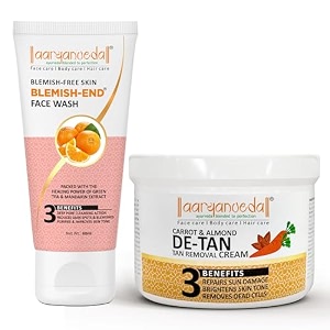 aryanveda blemishend face wash 60ml and detan face massage cream with milk proteins and aha  no paraben  no sulphate 200gm