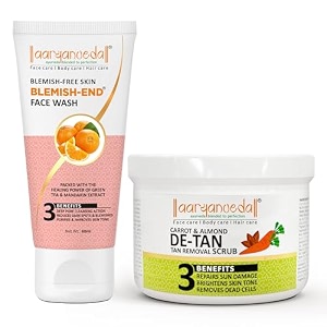aryanveda blemishend face wash 60ml and detan face scrub with milk proteins aha  no paraben  no sulphate 200gm