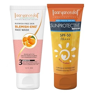 aryanveda blemishend face wash 60ml and sunscreen lotion spf 50 all skin type - 60gm