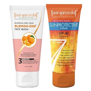 aryanveda blemishend face wash 60ml  sunscreen lotion spf 40 60g  anti-blemish face wash amp broad spectrum sun protection  suitable for all skin types