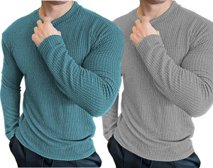 ASAYATI Self Design Men Round Neck Grey