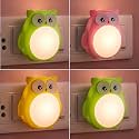 ascension Pack of 4 Cute Owl LED Night Lamp with Switch Plug-in Wall Night Light Warm Soft Glow Decorative Light for Bedroom, Hallway Kids Room Kids Birthday Party Return Gifts Item (Random Color)