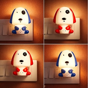 ascension pack of 4 cute dog shape led night lamp with switch plug-in wall night light warm soft glow decorative light for bedroom hallway kids room kids birthday party return gifts item random color