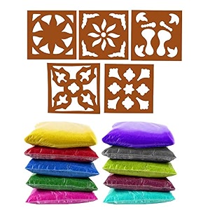 ascension  rangoli kit creativity diwali floor decoration wooden rangoli stencil art premium diwali 10 rangoli powder pack 80g each for navratri pongal pooja mandir multicolours