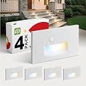 ASD LED Recessed Step Light Fixture, Dusk to Dawn Outdoor Tread Lighting | 3CCT, Motion Sensor, Photocell, Waterproof, ETL Listed | 3W 120LM 3000K-5000K 120V | Staircase Illumination | White, 4 Pack