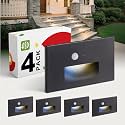 ASD LED Recessed Step Light Fixture, Dusk to Dawn Outdoor Tread Lighting | 3CCT, Motion Sensor, Photocell, Waterproof, ETL Listed | 3W 120LM 3000K-5000K 120V | Staircase Illumination | Black, 4 Pack