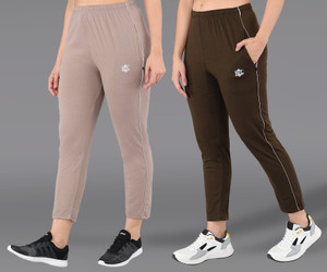 asdf solid women beige brown track pants