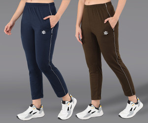asdf solid women dark blue brown track pants