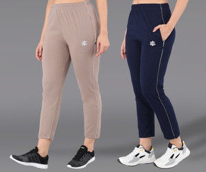 asdf pack of 2 women solid beige dark blue track pants