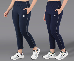 asdf solid women dark blue track pants