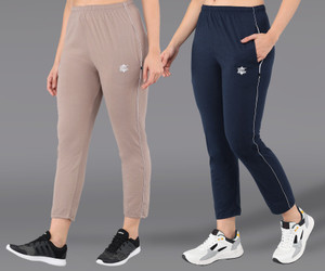 asdf solid women beige dark blue track pants