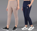 ASDF Pack of 2 Women Solid Beige, Dark Blue Track Pants