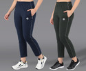ASDF Solid Women Dark Blue, Dark Green Track Pants