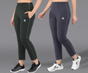 ASDF Solid Women Dark Green, Grey Track Pants