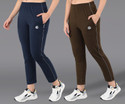 ASDF Solid Women Dark Blue, Brown Track Pants