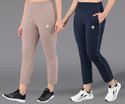 ASDF Solid Women Beige, Dark Blue Track Pants