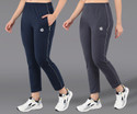 ASDF Solid Women Dark Blue, Grey Track Pants