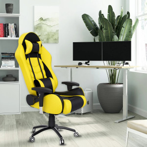 ase gaming gold series ergonomic gaming chair with head  lumbar pillow gaming chair yellow black